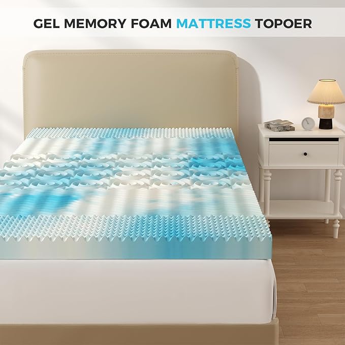 DUMOS 4 Inch Memory Foam Mattress Topper Twin, 5-Zone Cooling Gel Infused Pressure Relief Bed Topper for Back & Hip Pain, Soft Dorm RV Camping Mattress Pad, Blue