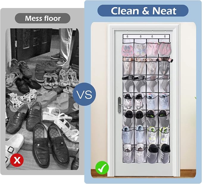 MISSLO 28 Large Pockets Over The Door Shoe Rack Hanging Shoe Organizer for Closet Door Shoe Storage Holder Mesh Hanger, White - Image 5