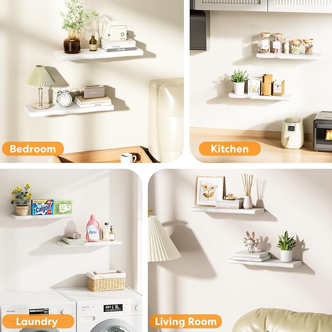 Floating Shelves for Wall Rustic Farmhouse 24 Inch Floating Shelf Bathroom Wooden Shelves for Wall Mounted Live Edge Pine Shelf with Unique Natural Grain for Living Room Bedroom Kitchen (White) - Image 5