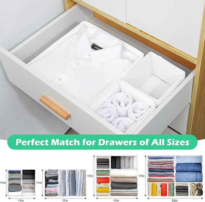 Drawer Clothing Organizer 16-Pack, White 3 Sizes Underwear Drawer Dividers, Fabric Folding Wardrobe Organizer, Can Store Baby Clothes, Bras, Underwear, Panties, Belts, Socks, Ties, etc. - Image 5