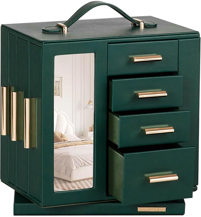 Homde Jewelry Box for Women Large: Rotating Organizer for Ring Earring Necklace Bracelet - 7 Drawers Storage for Dresser (Forest Green) by Homde