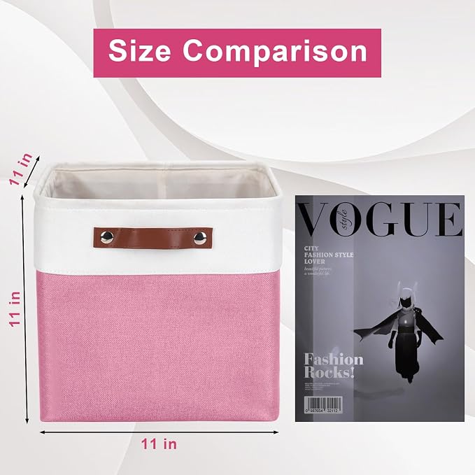 Bagnizer Collapsible Fabric Storage Cubes 11x11 Cube Storage Bins, 4 Pack Closet Baskets Box with Handles for Organizing, Shelf, Toys, Clothes, Home, Office, Nursery (Pink&White) - Image 2