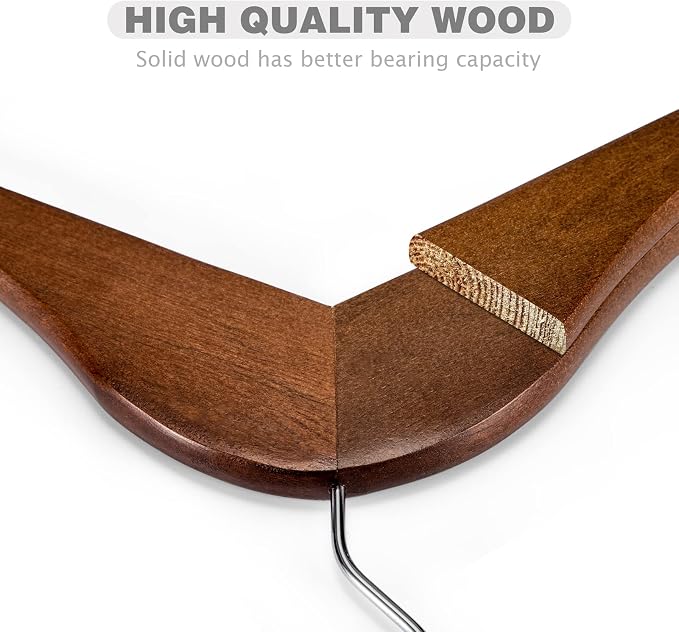 HOUSE DAY Bulk Wooden Hangers 50 Pack, Heavy Duty Wood Coat Hanger for Closet, Smooth Finish Wooden Suit Hanger with Non Slip Pants Bar, Sturdy Wood Clothes Hangers for Shirts, Walnut - Image 4