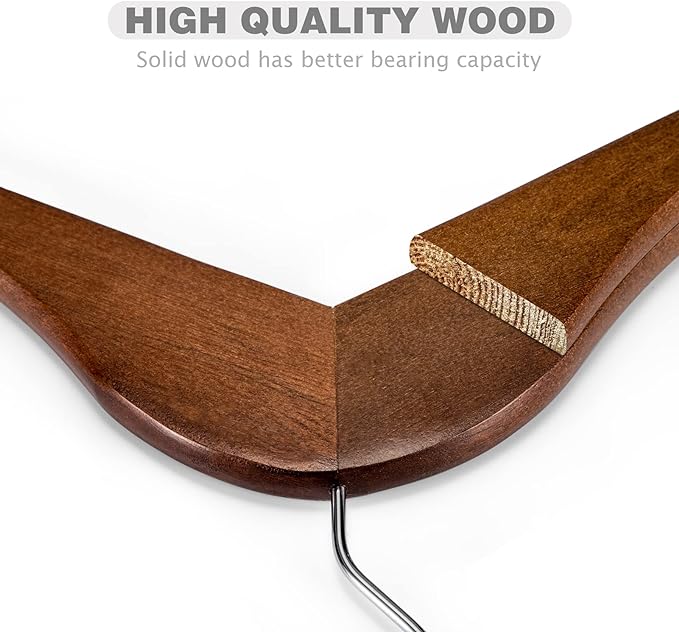 HOUSE DAY Bulk Wooden Hangers 150 Pack, Heavy Duty Wood Coat Hangers for Closet, Smooth Finish Woode Suit Hanger with Non Slip Pants Bar, Sturdy Wood Clothes Hanger for Shirts, Walnut - Image 3