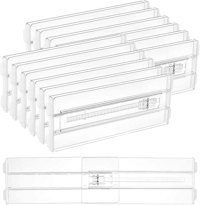 Vtopmart 12 Pack Drawer Dividers for Clothes, 4" High 10.2"-16.5" Adjustable Expandable Dresser Drawer Organizer, Clear Plastic Separators for Dresser, Baby Clothing, Underwear, Cosmetic, Toiletries by Vtopmart