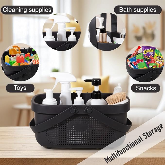 JiatuA Plastic Storage Basket with Handle Portable Shower Caddy Tote Organizer Basket Bin for Bathroom Kitchen Dorm Room Bedroom, Black - Image 3