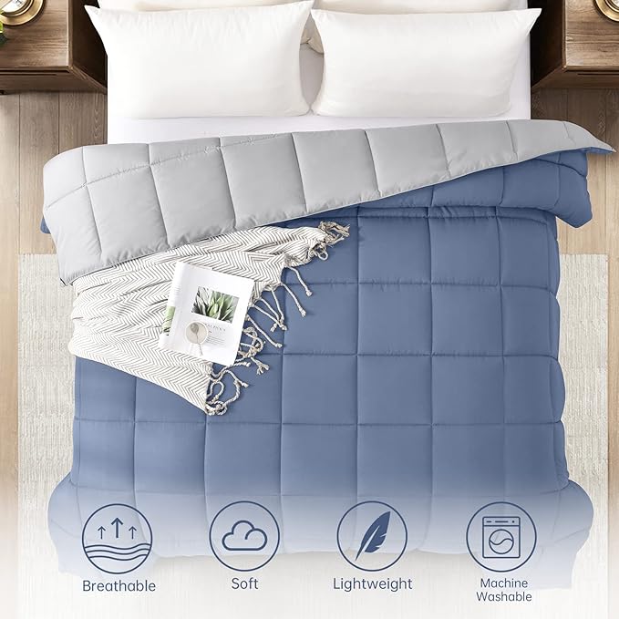Homelike Moment Comforter King Size - Blue Duvet Insert Down Alternative Bed King Comforter, Lightweight Bedding Comforters Quilted Soft All Season Reversible Blue/Grey