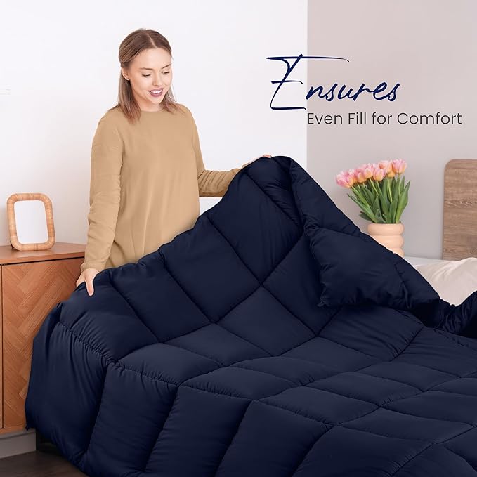 Utopia Bedding Comforters Queen Size, All Season Duvet Insert, Down Alternative Box Stitched Bed Comforter with Corner Tabs, Machine Washable (Navy)