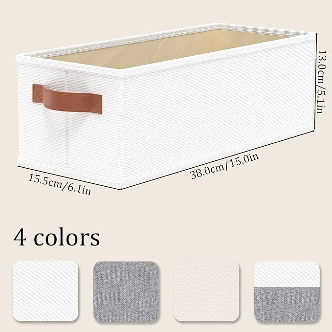 OUTBROS Wardrobe Storage Boxes, Fabric Foldable Bins, Cube Baskets With Handles, Collapsible Organiser For Bedrooms, Living Rooms, Shelves, White, 15 x 6.1 x 5.1 inch, 3-Pack - Image 6