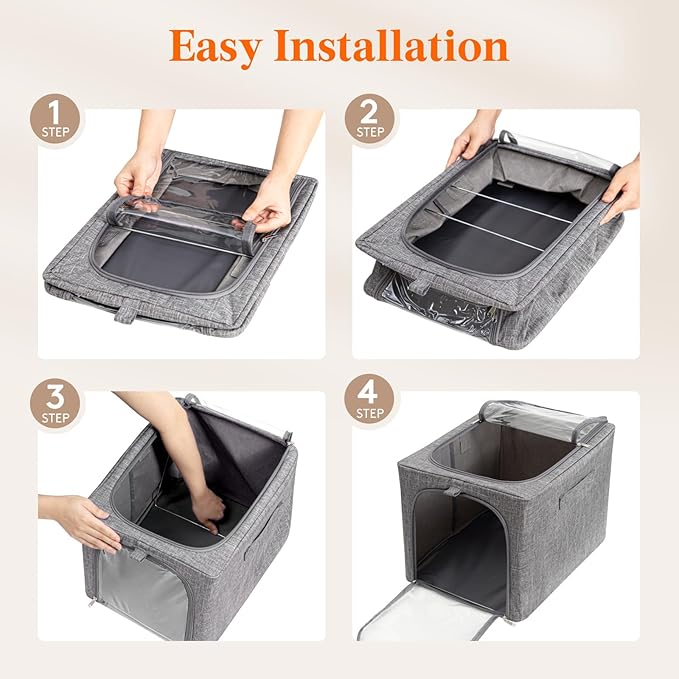 Lifewit Clothes Storage Bins with Metal Frame 6 Pack, Fabric Stackable Storage Bags with Lids, Zipper, Foldable Clost Organizers Containers for Clothing, Blanket, Winter Cloth, 40L