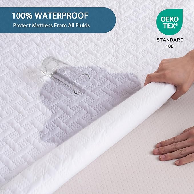 California King Mattress Protector Waterproof - Ultrasonic Noiseless Mattress Pad with Reinforced TPU Backing, Breathable Bed Cover Fit 6"-18" Deep Pocket for Potty Training, Pets, White