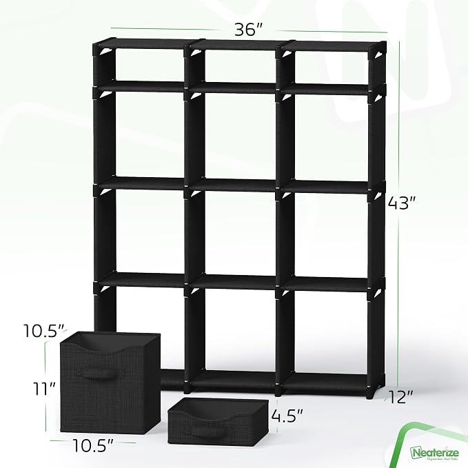 Cube Storage Organizer with Storage Bins Included - The Perfect Closet Organizers and Storage Solution. Includes 12 Storage Cubes, Great For Toy Storage, Closet Storage, Clothes Storage (Black) - Image 2