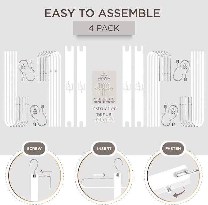 MORALVE Pants Hangers Space Saving - 4 Pack European Beechwood Scarf and Jean Hangers - Closet Organizer and Space Saver Pant Rack, Leggings Hanger, and Scarf Holder with 360° Swivel Hook - Image 7