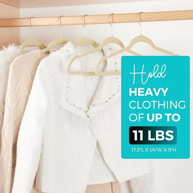 HOUSE DAY Premium Velvet Hangers 100 Pack Beige, Non-Slip Flocked Felt Hangers, Sturdy Clothes Hanger with 360° Rotatable Hook, Heavy Duty Durable Slim Coat Hanger for Closet Space Saving - Image 6
