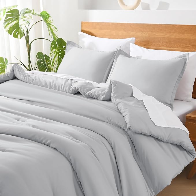 Andency Light Grey Comforter King Size - 7 Pieces Gray Bed in a Bag King Bedding Comforter Sets, Summer Plain Soft Lightweight Comforter with Fitted Sheets, Flat Sheets, Pillowcases & Shams