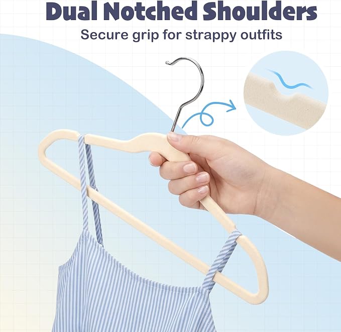 HOUSE DAY 14 Inch Kids Velvet Hangers 50 Pack, Durable Big Kid Hangers for Youth, Non Slip Kids Felt Hanger, Cute Childrens Hanger for Closet, Beige - Image 6
