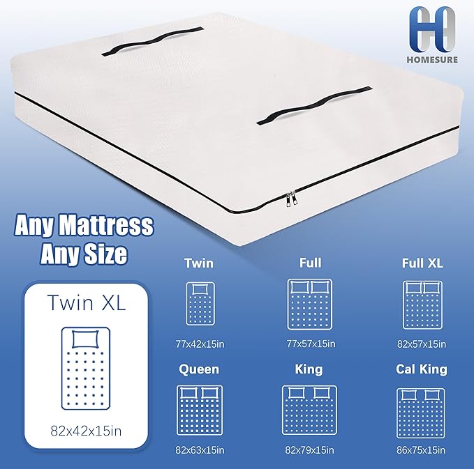 Mattress Bags for Storage & Moving - Heavy Duty, Strong Zipper Closure - Semi-Transparent, Twin XL