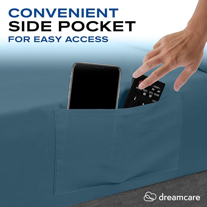 DREAMCARE Twin XL Sheet Sets - 4 pcs Breathable Cooling Bed Sheets - up to 15" Deep Pocket Twin XL Sheets Set with Side Pockets - Extra Soft 100% Brushed Hypoallergenic Hotel Luxury Bedding Mnrl Blue