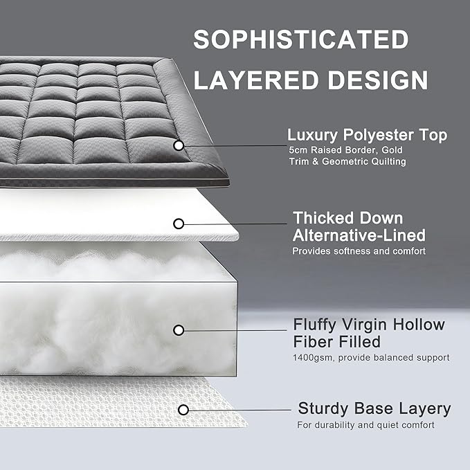 King Size 3 Inch Mattress Topper, Extra Thick Plush Pillow Top Bed Topper, Soft Mattress Pad with Breathable Quilted Cover, Deep Pocket 8-21 Inches