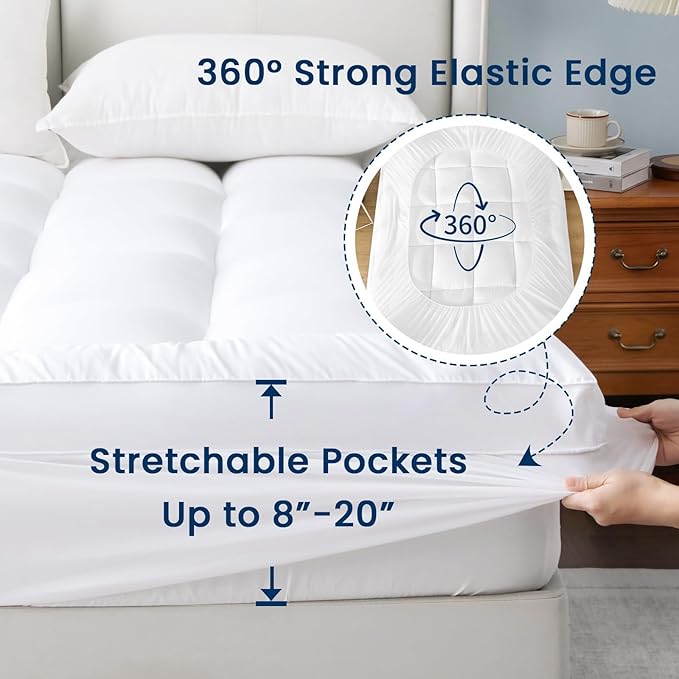 YUGYVOB Mattress Pad Extra Thick, Cooling, and Breathable California King Mattress Topper 8-21" Deep Pocket Soft Down Alternative Fill