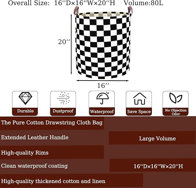 Waterproof Laundry Hamper Collapsible Laundry Basket Leather Handle Laundry Bag Large Clothes Storage Toy Organization for Bathroom Bedroom Laundryroom College Dorms (Hege-002) - Image 2