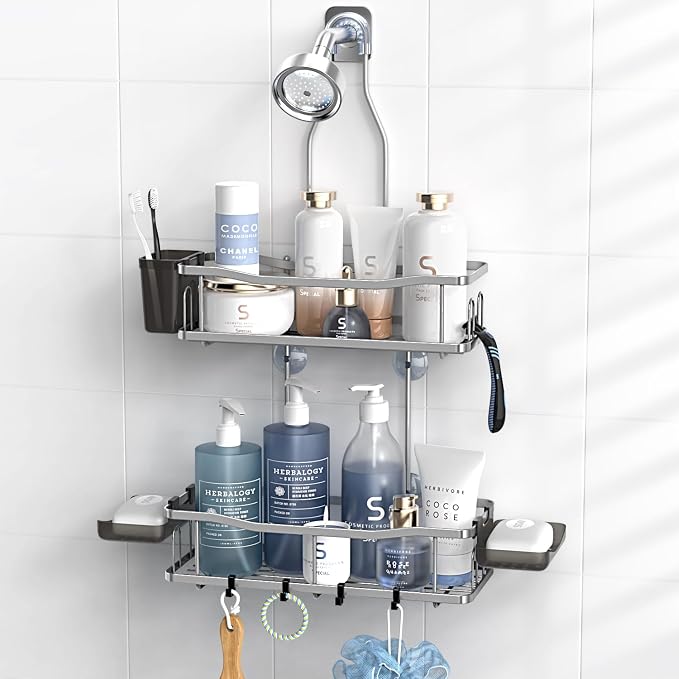 Aitatty Hanging Shower Caddy Bathroom Organizer: Rustproof Shower Shelf Racks Over Shower Head - No Drilling Inside Bath Shower Rack Shelves Over Showerhead for Shampoo with Soap Holder Silver by Aitatty