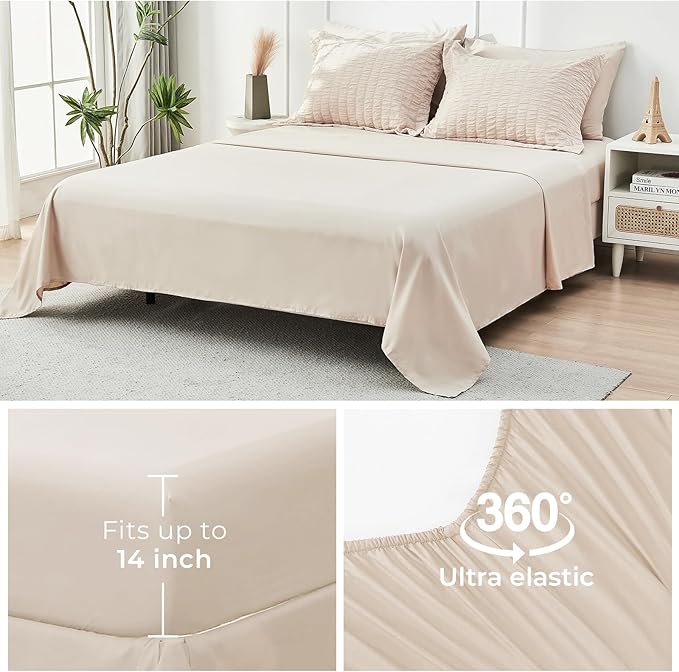 HYMOKEGE Beige Full Size Comforter Sets Seersucker 7 Pieces, All Season Luxury Bed in a Bag for Bedroom, Bedding Set with Comforters, Sheets, Pillowcases & Shams