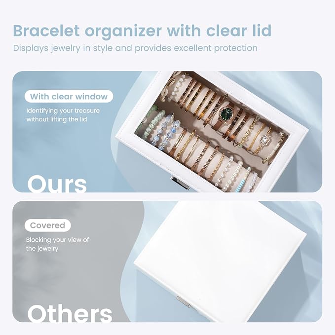 Lolalet Bracelet Display Holder with Rods for Bangles Watches, Clear Lid Jewelry Organizer Box Storage Case for Mothers Day Gifts -White, 2 Rolls - Image 2