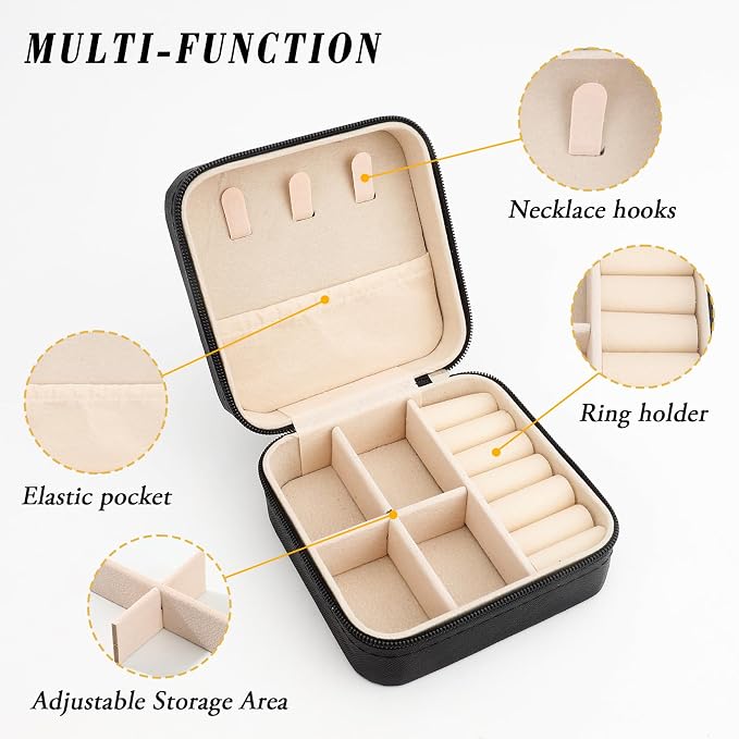 Skull Sugar Flowers Black Jewelry Box Portable Travel Jewelry Case Jewellery Organizer Storage Travel Essentials Earrings Box Ring Case Halloween Gifts for Women Girlboo Basket Stuffers - Image 3