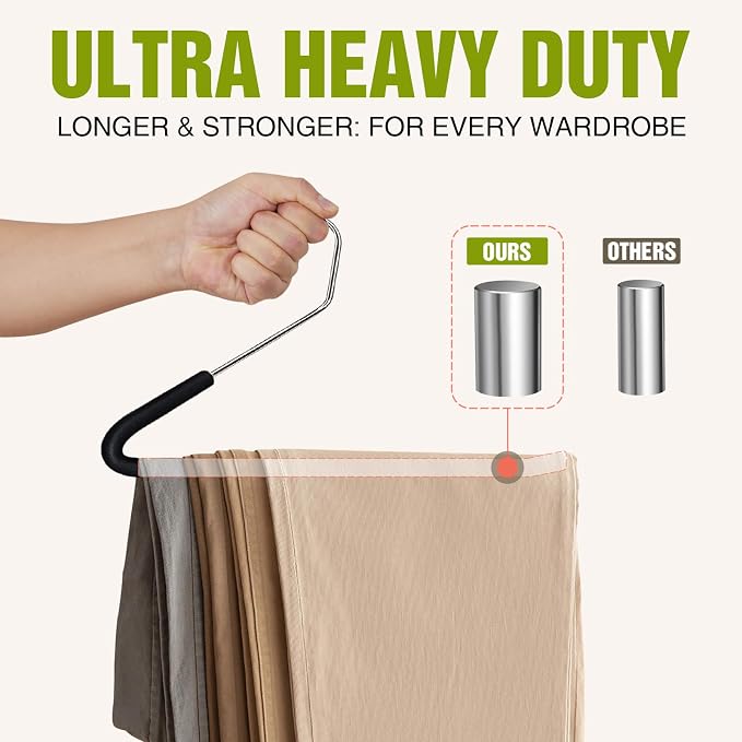 Spring Fever Open Ended Non Slip Sponge Padded Pants Hangers - Chrome Plating Foam Heavy Duty Space Saving Black Long 30 - Image 7
