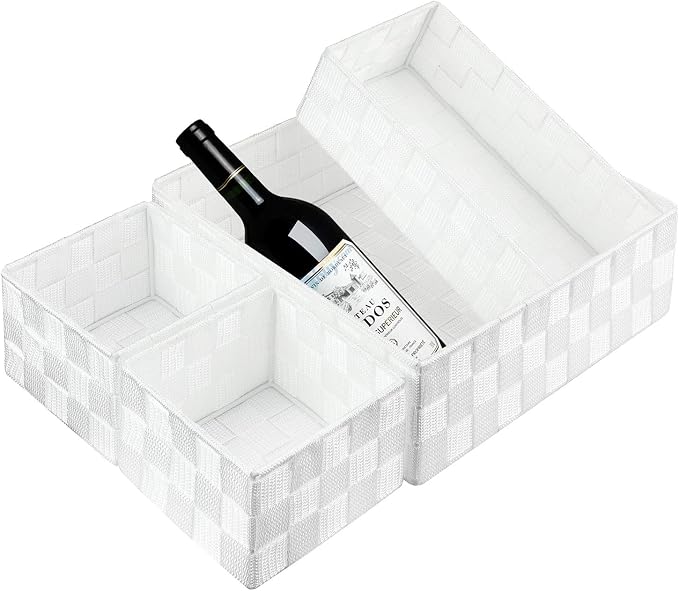 Posprica Woven Storage Box Cube Basket Bin Container Tote Organizer Divider for Drawer,Closet,Shelf, Dresser (White) - Image 4