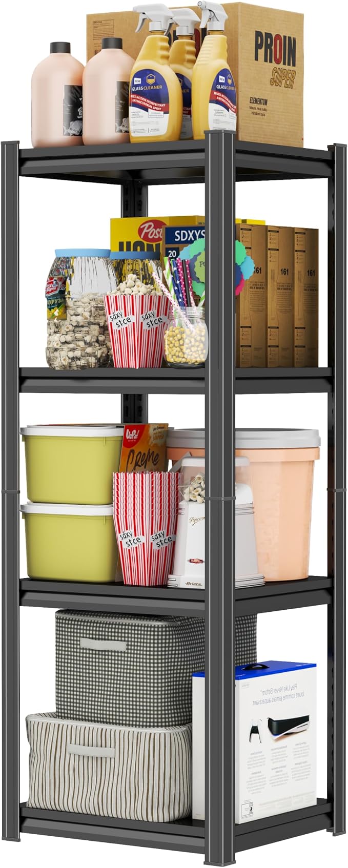 PRESTELION 44" H Storage Shelves 4-Tier Metal Shelf 2000LBS Garage Shelving Unit Adjustable Shelf for Basement, Warehouse, Pantry, Closet, Kitchen 44" H x 13.8" W x 11.8" D, Black by PRESTELION