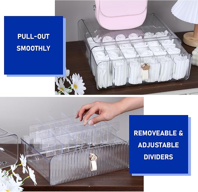Dimeho 24 Cell Plastic Sock Organizer Underwear Drawer Organizer Acrylic Stackable Storage Drawer Underwear Storage Box with Dividers for Panties Closet Bra Baby Clothes Belts Ties Scarf - Image 4