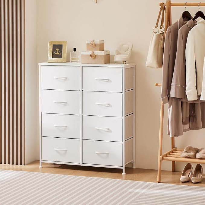 OLIXIS 8 Drawer Storage Dresser with Wood Top - Wide Fabric Chest Organizer for Bedroom, Closet, Living Room,Tower Cabinet, TV Stand, Hallway Entryway Furniture,White - Image 2
