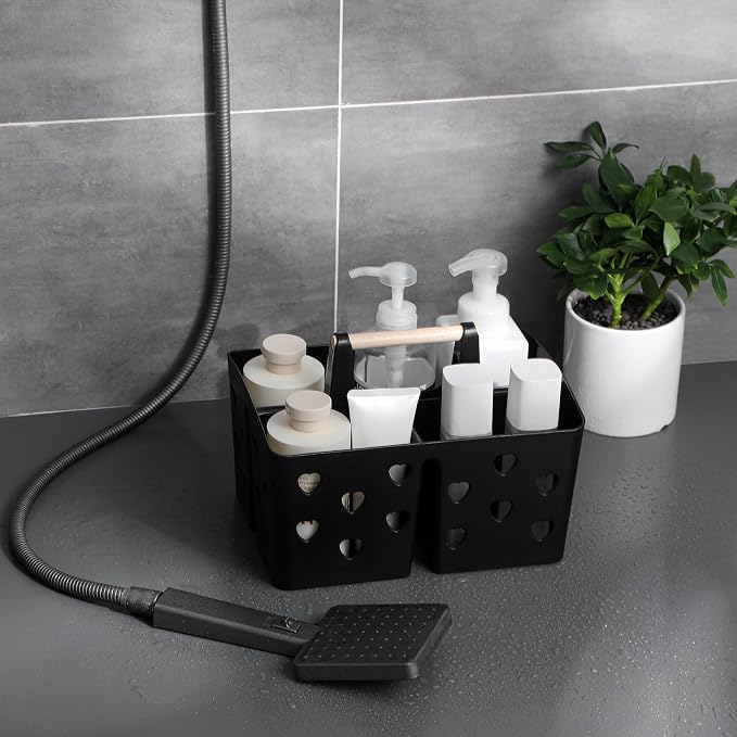 Anyoifax Portable Shower Caddy Plastic Shower Basket Organizer Divided Bathroom Caddy Storage Cleanning Caddy Tote with Handle for College, Dorm Room, Kitchen, Black - Image 2