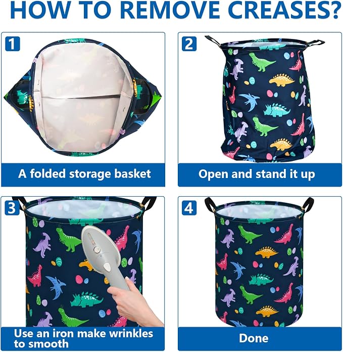 Collapsible Kids Laundry Basket Clothes Hamper, Foldable Storage Organizer Bin, Toy Clothes Storage with Handles for Boys Girls Bedroom, Room Decor Dinosaur - Image 2