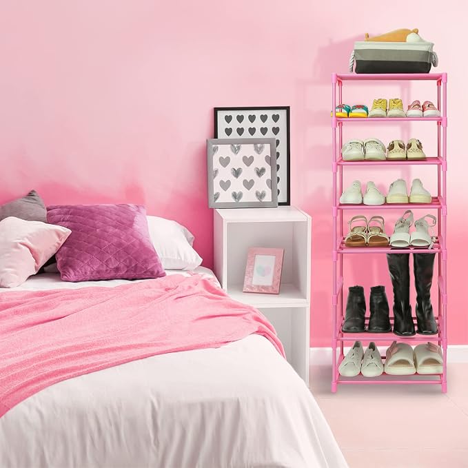 HITHIM 4-Tier Free Standing Shoe Racks for 6-8 Pairs Shoe Storage,Kids Shoe Racks for Small Place,Lightweight Stackable Shoe Shelf Organizer for Entryway, Doorway and Closet,Pink - Image 6