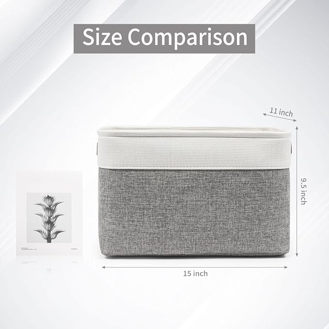 Bagnizer Storage Bins Large Fabric Storage Baskets for Shelves 3 Pack, Decorative Linen Closet Baskets with Handles for Organizing, Shelf, Clothes, Home, Office, 15x11x9.5Inches (Grey&White) - Image 6