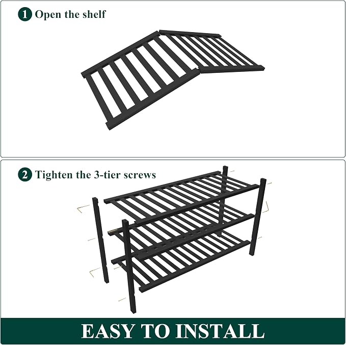 Smiry Bamboo Shoe Rack for Closet, 3 Tier Wooden Stackable Shoe Organizer, Free Standing Shoes Storage Shelf for Entryway, Front Door Entrance, Black - Image 6
