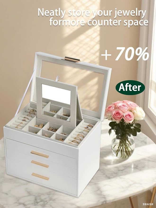 BOOVO Jewelry Boxes for Women, White and Black 6 Layer Large Jewelry Box for Necklace, Bracelet, Earrings, Rings Storage, Jewelry holder Organizer for Girls Gift (Clear White, 4 layer) - Image 6