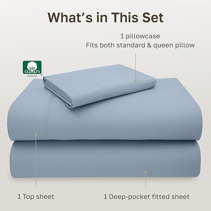 California Design Den Twin XL Sheet Set - 100% Cotton, Luxury 600 Thread Count Deep Pocket XL Twin Sheets, Soft Durable Bedding with Sateen Weave - Blue