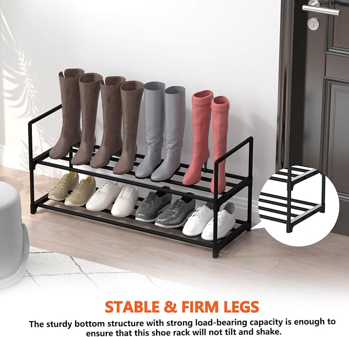 Hsscblet 2 Tier Metal Shoe Rack,Adjustable Shoe Shelf Storage Organizer,Stackable Boot & Shoe Storage,for Entryway,Hallway,Closet,Black - Image 4
