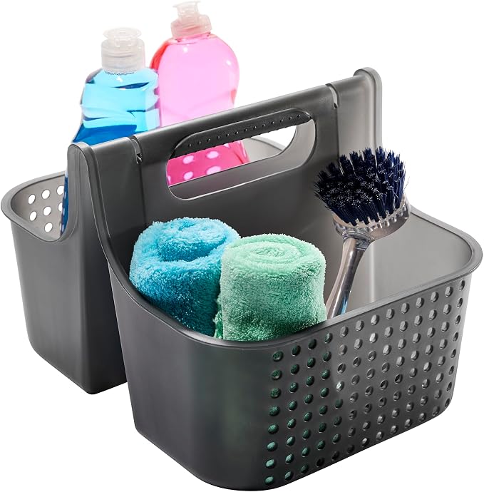 madesmart Portable Shower Caddy Tote with Soft Handle, Plastic Organizer for Soap, Shampoo & Bath Essentials, Carbon - Image 3