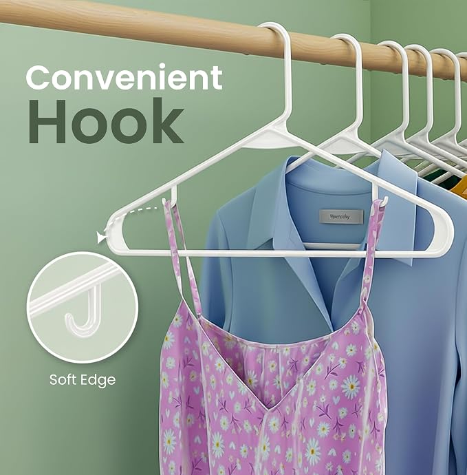 Utopia Home Plastic Hangers 100 Pack - Space Saving Clothes Hanger - Durable & Strong Closet Organizers and Storage with Built-in Strap Hooks - Essential for Shirts, Pants, Skirts & Coats (White) - Image 5