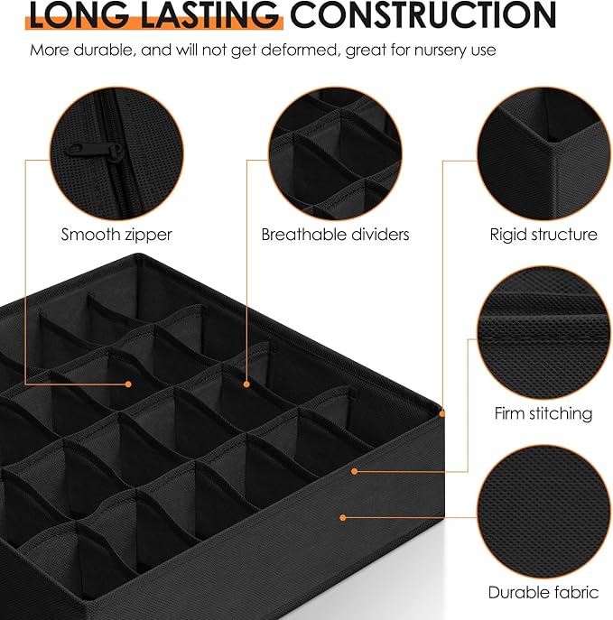 Drawer Organizer Clothes, 8 Pack Dresser Organizer Bins for Baby Clothes, Underwear Sock, Fabric Closet Organization and Storage Dividers for Nursery Bedroom (48 Compartments, Black) - Image 4