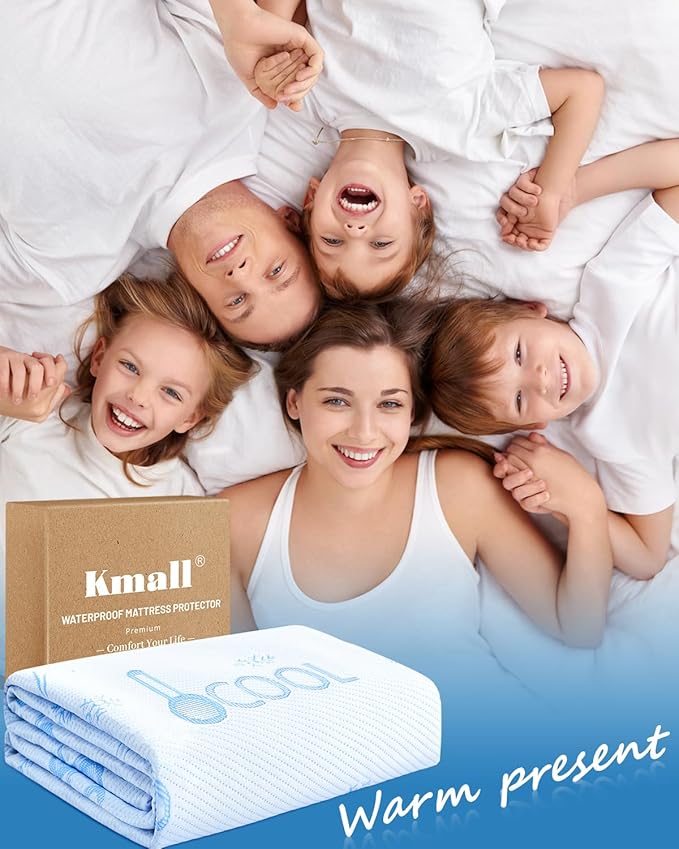 Cooling Twin Size Mattress Protector - 100% Waterproof & Breathable Cool 3D Air Fabric Bed Mattress Cover, Ultra Soft Noiseless Mattress Pad for 8"-21" Deep Pocket, Machine Washable (White)