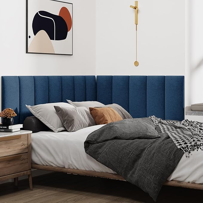 IF NOW Upholstered Wall Mounted Headboard, 3D Soundproof Wall Panels Peel and Stick for Queen Size, Reusable and Removable Tufted Bed Headboard in Navy Blue (9 Panels, 10" x 24")