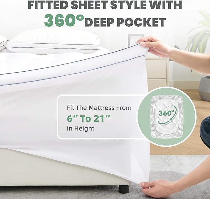 BDEUS King Mattress Pad, Four Leaf Clover Soft Mattress Protector Cover with 21" Deep Pocket for Back Pain Relief, 3D+7D Down Alternative Fill Overfilled, White