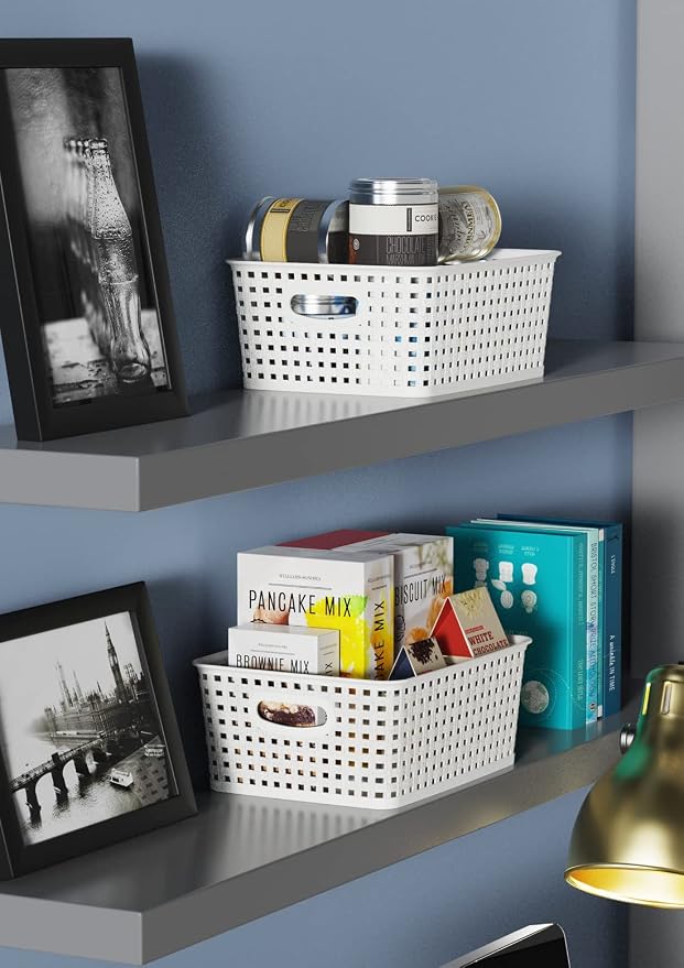 WYT Woven Plastic Storage Baskets, 6 Pack White Weave Bins Organizer, 10.1" x 7.55" x 4.1" - Image 5