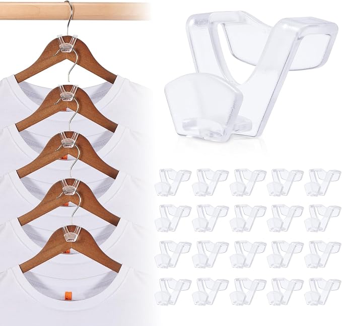 HOUSE DAY Space Saving Hangers 20 Pack, Clear Clothes Hanger Connector Hooks, Heavy Duty Hangers Space Saver, Premium College Dorm Room Essentials, Closet Organizers and Storage by HOUSEDAY